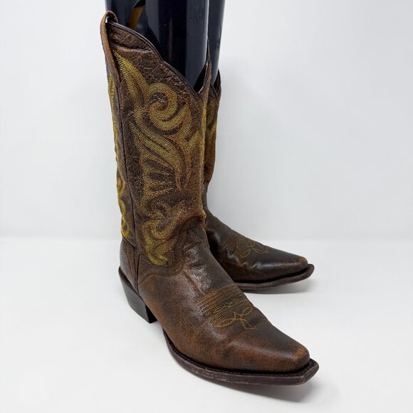 J.B. Dillon Brown Leather Western Boots Women's Size 7.5 Pull On Made in Mexico - Picture 1 of 9